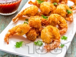 Пържени скариди с панировка от яйце, брашно и галета - снимка на рецептата